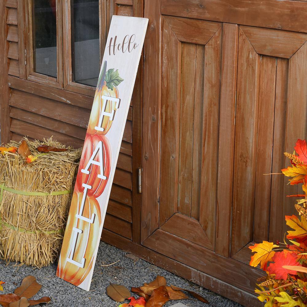 42" Orange and White Wooden Pumpkin Fall Porch Sign
