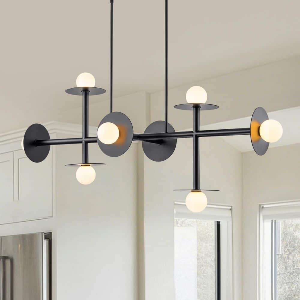 53 in. 8-Light Matte Black Large Linear Chandelier with White Globe Glass Shades price history on PriceWatchPro