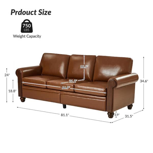 JAYDEN CREATION Felipe 81 in. Rolled Arm Faux Leather