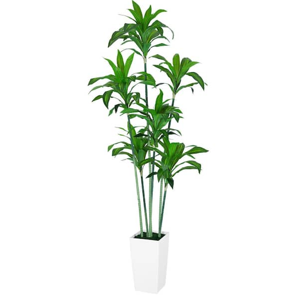 hykolity Artificial Trees 7 ft. Artificial Dracaena Trees with White Planter, Tall Faux Tree in White Tall Planter
