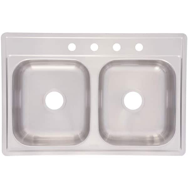 KINDRED Drop-In Stainless Steel 33.in 4-Hole Double Bowl Kitchen Sink