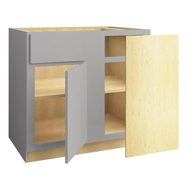 Home Decorators Collection Hargrove 36 in. W x 24 in. D x 34.5 in. H Assembled Plywood Base Blind Corner Kitchen Cabinet in Veiled Gray Soft Close