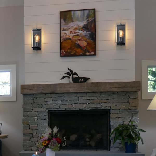 1-Light Black Aluminum Vanity Light Indoor Wall Sconce with Tempered Glass Shade (2-Pack)