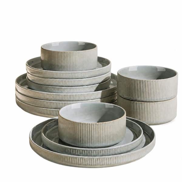 12-Piece Desert Sage Porcelain Dinnerware Set with Scratch-Resistant Plates and Bowls, Service for 4