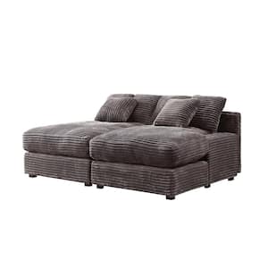74.8 in. Gray Corduroy Full Size Sofa Bed with Square Arm and 8 Pillows
