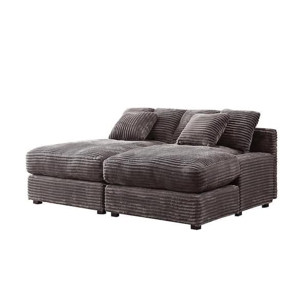 Harper & Bright Designs 74.8 in. Gray Corduroy Full Size Sofa Bed with Square Arm and 8 Pillows