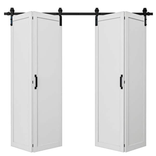 80 in. x 84 in. 1 Panel White Primed Composite MDF No Assembly Required Bi-Fold Sliding Barn Door with Hardware Kit