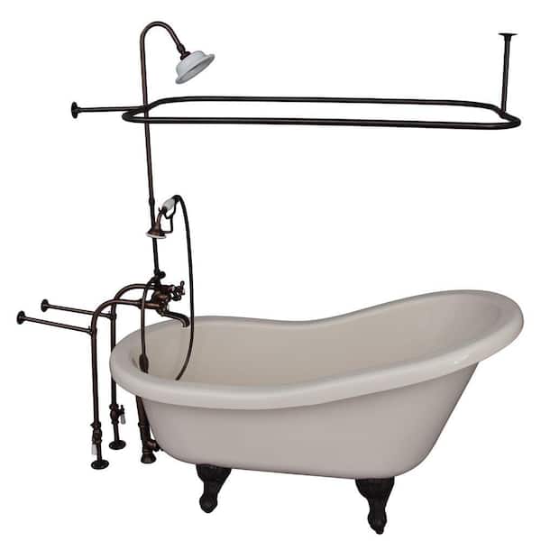 Barclay Products 5 ft. Acrylic Ball and Claw Feet Slipper Tub in Bisque with Oil Rubbed Bronze Accessories