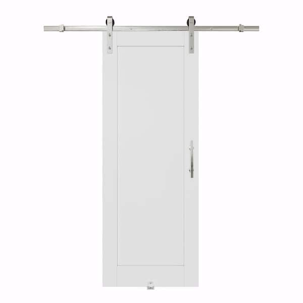 30 in. x 80 in. White 1-Panel Blank Solid Core Composite MDF Primed Sliding Barn Door with Hardware Kit Nickel Plated