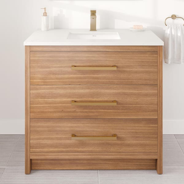 Curio 36 in. Single Sink Walnut Bath Vanity with White Carrara Quartz Top (Assembled)