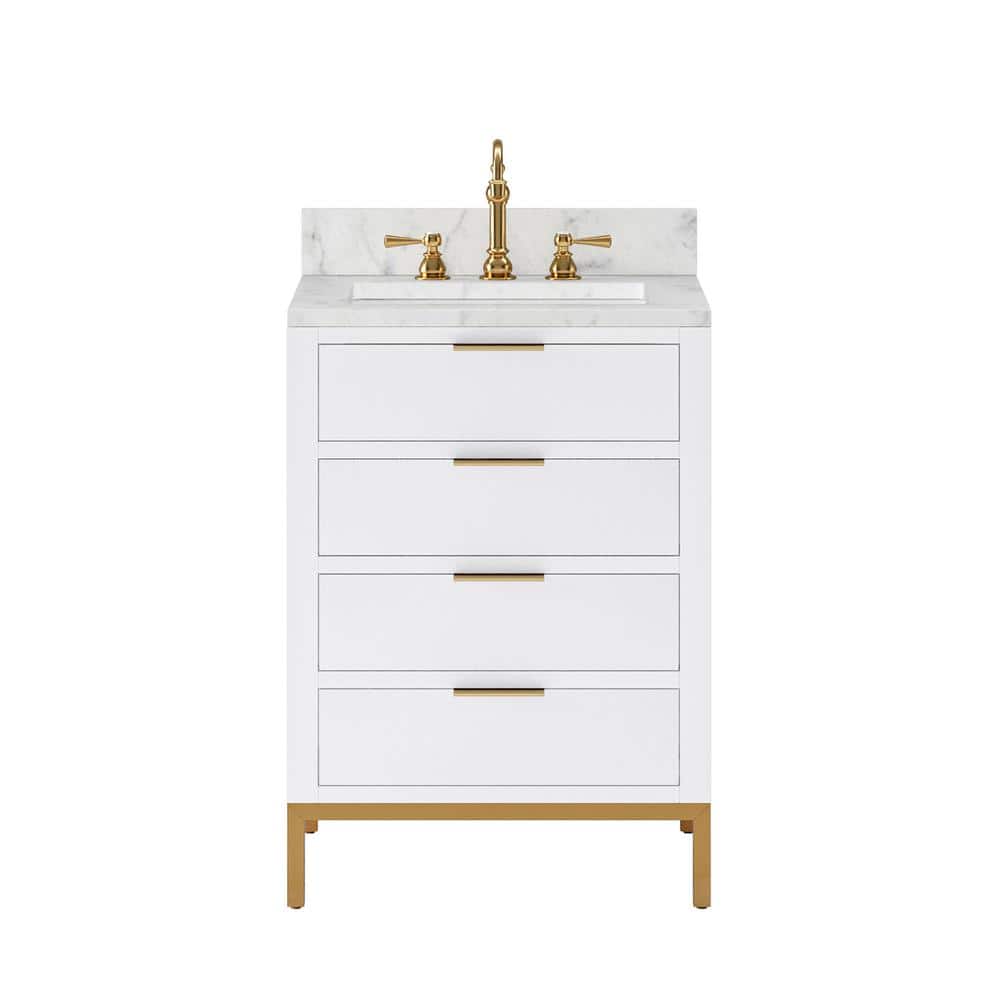 Pure White 24'' Single Sink Vanity with Carrara Marble Top