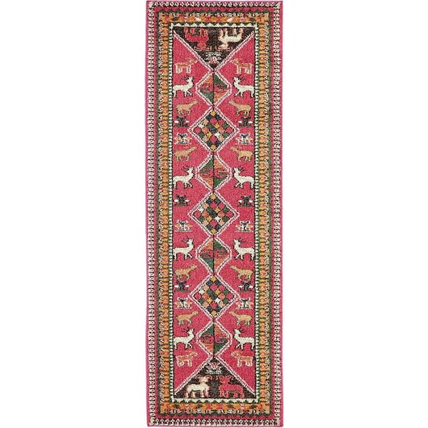 2' 2 x 6' Pink Unique Loom Baracoa Collection Area Rug 
