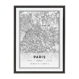 Sylvie Paris Modern Map by Jake Goossen Framed Canvas Map Art Print 24 in. x 18 in .