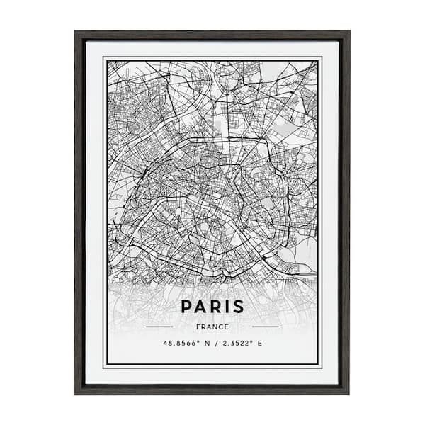 Kate and Laurel Sylvie Paris Modern Map by Jake Goossen Framed Canvas Map Art Print 24 in. x 18 in.