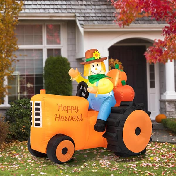 Glitzhome 7 ft. Fall Lighted Inflatable Tractor Decor