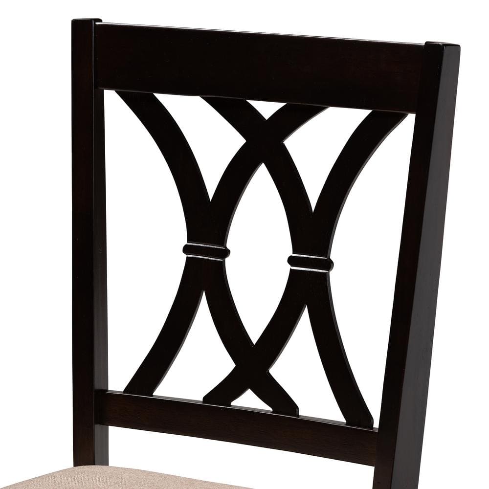 Espresso Brown and Sand Fabric 5-Piece Dining Set with Cut-Out Chair Design