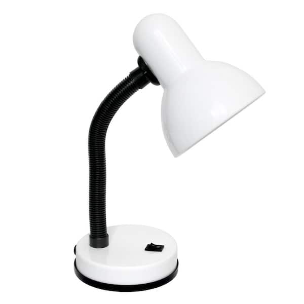 Creekwood home 14.25 in. Gooseneck White Traditional Fundamental Metal Desk Task Lamp and Bowl Shaped Shade