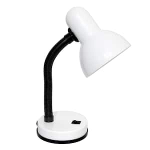 14.25 in. Gooseneck White Traditional Fundamental Metal Desk Task Lamp and Bowl Shaped Shade