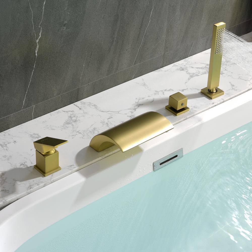 Brushed Gold Single Handle Waterfall Tub Faucet with Hand Shower