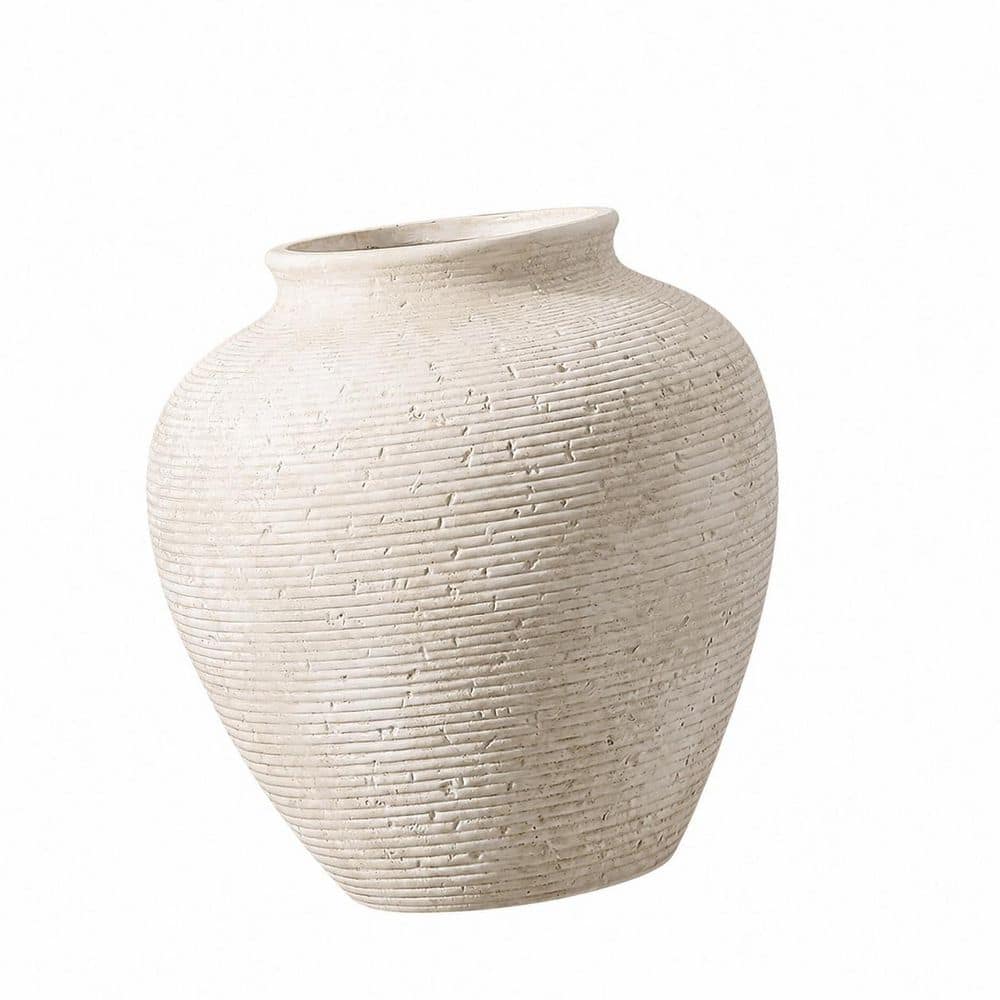 10 in. Rustic Beige Ceramic Tall Pot Decorative Vase Large Waterproof Handcrafted Texture for Living Room Kitchen ID351PH033