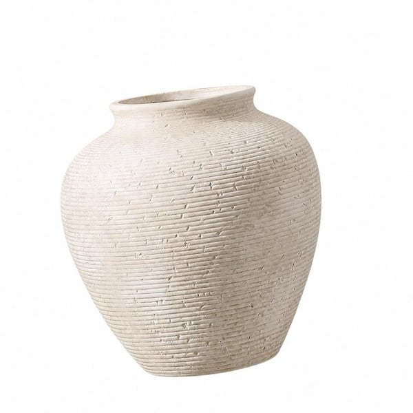 10 in. Rustic Beige Ceramic Tall Pot Decorative Vase Large Waterproof Handcrafted Texture for Living Room Kitchen ID351PH033