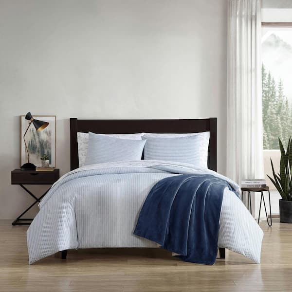 Ticking Stripe 3-Piece Navy T200 Cotton King Duvet Cover Set