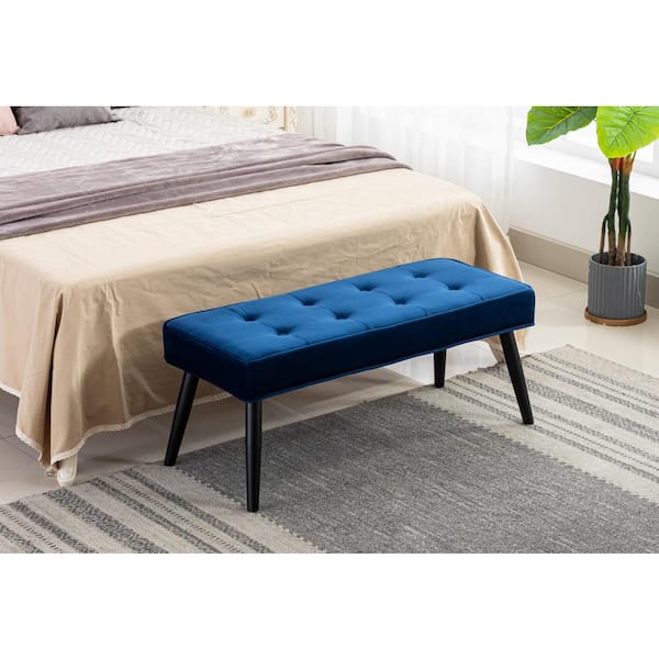 Brooklyn Tufted Royal Blue Velvet Ottoman Accent Bench 40.25 in. x .16.25 in. x 17 in.