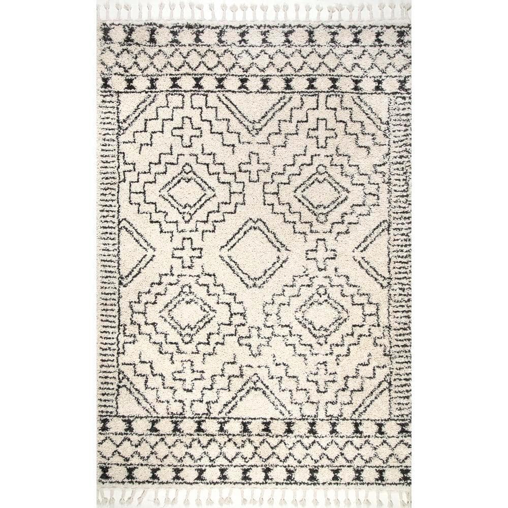 Dhurry Wool Geometric Dark Grey & Off White Rug (235 x 325