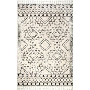 Vasiliki Moroccan Tassel Shag Off-White Doormat 3 ft. x 5 ft. Area Rug