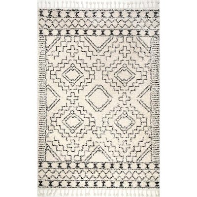 Vasiliki Moroccan Tassel Shag Off-White 8 ft. x 10 ft. Area Rug