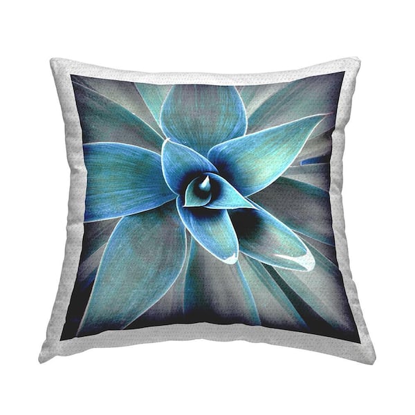 Stupell Industries Close Up Budding Flower Petals Blue Square Outdoor Throw Pillow