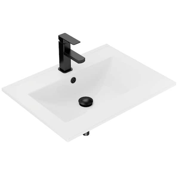 24 in. W x 18.1 in D Drop-in Ceramic Single Bathroom Sink in White with Zinc Alloy Faucet Pop Up Drain Set