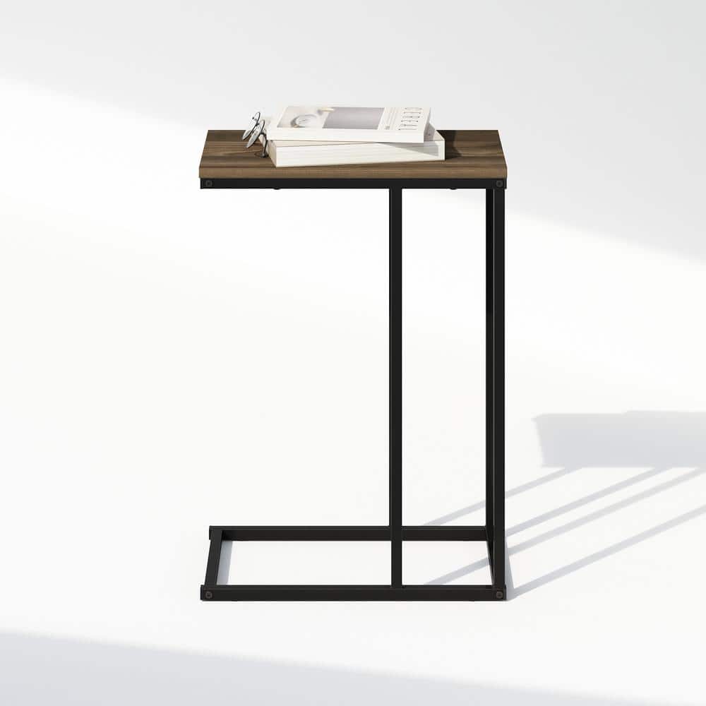 Columbia Walnut and Black Metal C-Shaped End Table