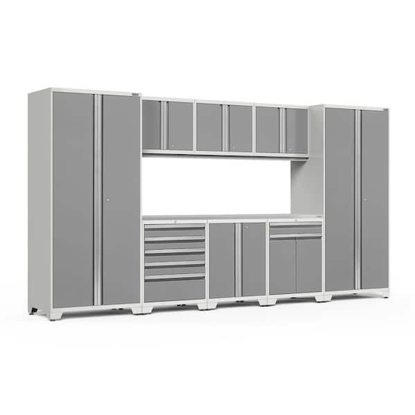 NewAge Products Pro Series 9-Piece 18-Gauge Stainless Steel Garage Storage System in Platinum Silver (156 in. W x 85 in. H x 24 in. D)