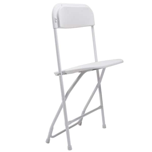 Angel Sar White Light-Weight Metal Frame Plastic Seat Folding Double Braced Lawn Chair Set of 5