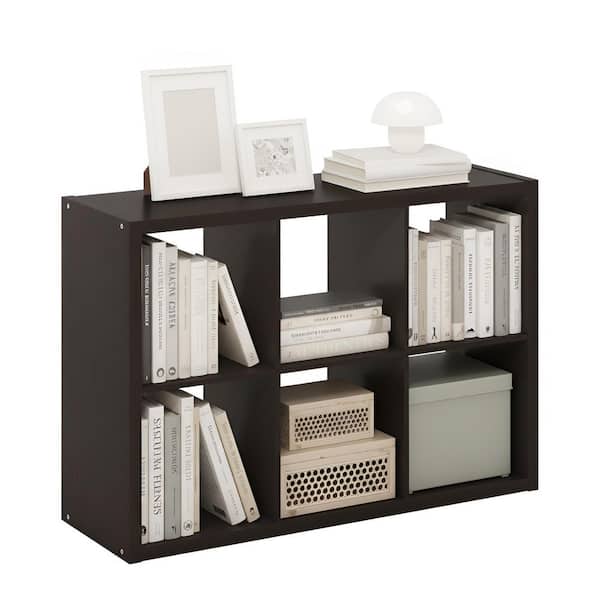Furinno Cubicle 43.7 in. Tall Dark Oak Wood 6 Shelf Open Back
