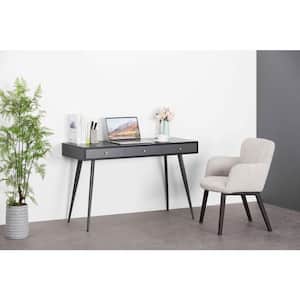 47.20 in. Black Oak Plus Dark Grey Modern Mid Century Desk with 3-Drawers, Black Wood Board with Oak Grain