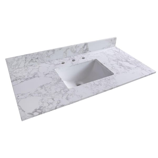 43 in. W x 22 in. D Engineered Stone Composite Carrara White Rectangular Single Sink Vanity Top