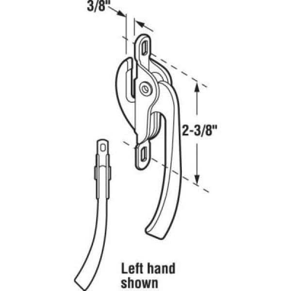 Casement Locking Handle, Left Hand, Aluminum, Diecast.