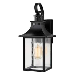 Edgehill 16.25 in. 1-Light Matte Black Hardwired Outdoor Wall Lantern Sconce with Clear Seeded Glass