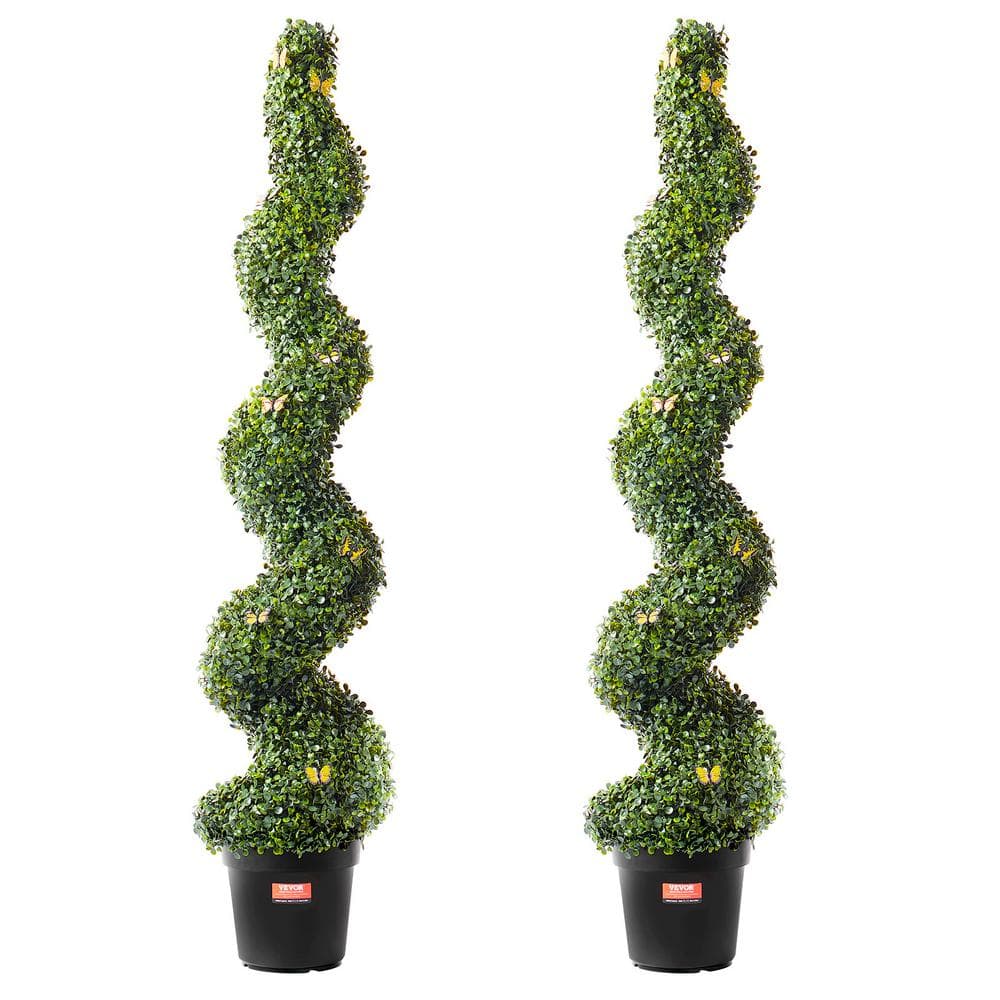 60" Green Spiral Boxwood Topiary Trees in Black Pots
