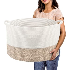 White and Beige Large Cotton Rope Basket