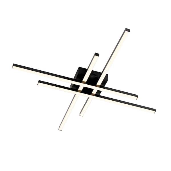 UMEILUCE 30 in. 4-Light Matte Black Integrated LED Flush Mount for Living Dining Room