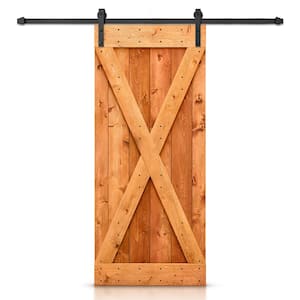 22 in. x 84 in. Distressed X Series Red Walnut Stained DIY Wood Interior Sliding Barn Door with Hardware Kit