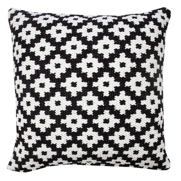 Unbranded Modern Black / White 20 in. x 20 in. Swiss Sun Woven Geometric Indoor Throw Pillow