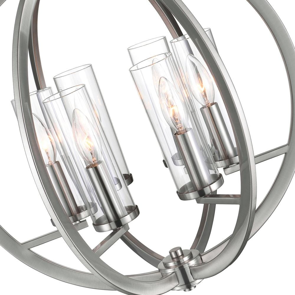 Elton Satin Nickel 19" Mini Orbital Chandelier with Crystal Accents