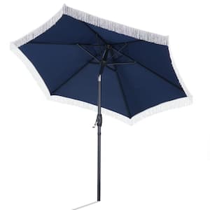 7.38 ft. Outdoor Patio Wood Beach Umbrella With Tassel in Navy Blue