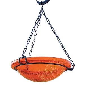 12.5 in. Tall Mandarin Crackle Glass Hanging Birdbath Bowl