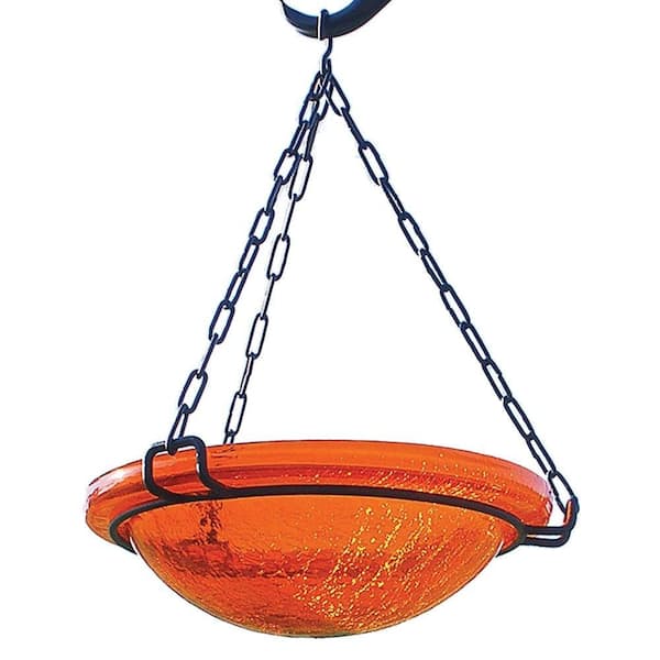 ACHLA DESIGNS 12.5 in. Tall Mandarin Crackle Glass Hanging Birdbath Bowl