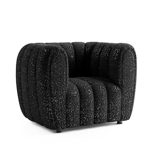 Laura Black Boucle Polyester Fabric Glam Accent Barrel Chair With Wood Legs